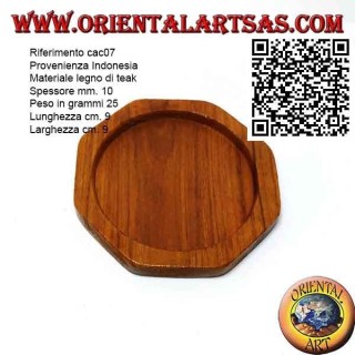 Posavasos octogonal en madera de teca con borde elevado de 9 cm