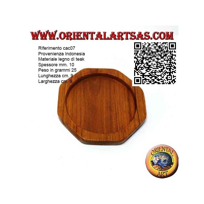 Posavasos octogonal en madera de teca con borde elevado de 9 cm