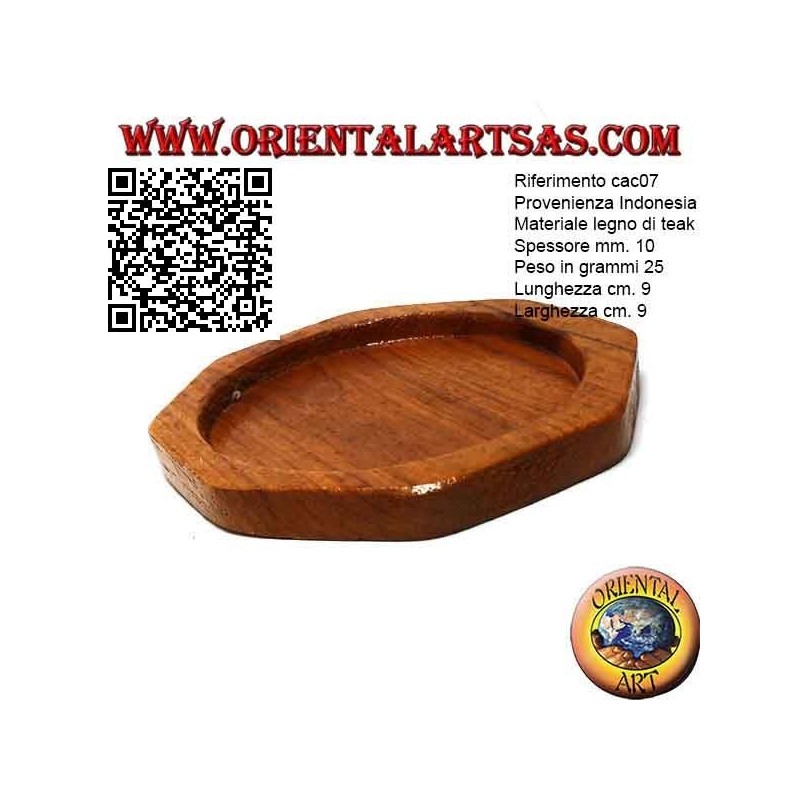 Octagonal coaster in teak wood with 9 cm raised edge