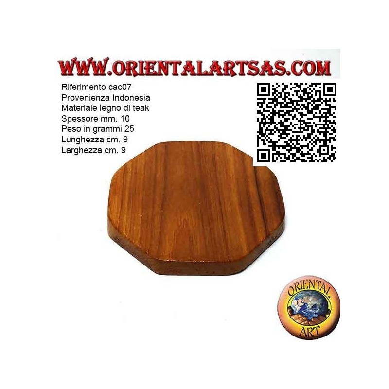Sottobicchiere ottagonale in legno di teak con bordo rialzato da 9 cm