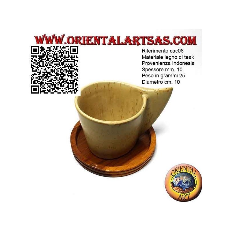 Posavasos redondo en madera de teca con borde elevado de 9 cm