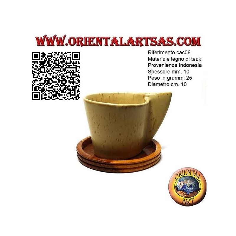 Sottobicchiere tondo in legno di teak con bordo rialzato da 9 cm