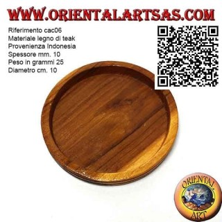 Round coaster in teak wood with 9 cm raised edge
