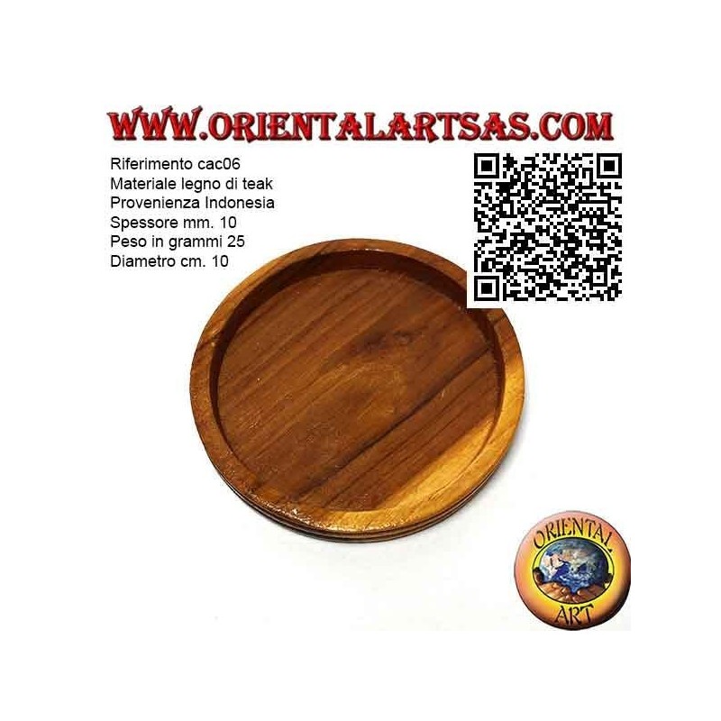 Dessous de verre rond en bois de teck avec rebord surélevé de 9 cm
