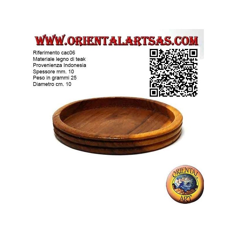 Round coaster in teak wood with 9 cm raised edge