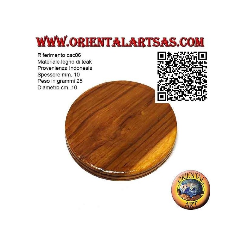 Posavasos redondo en madera de teca con borde elevado de 9 cm