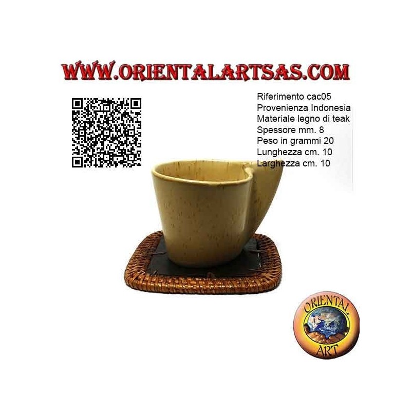 Square wicker coaster and 10cm teak wood center (dark)