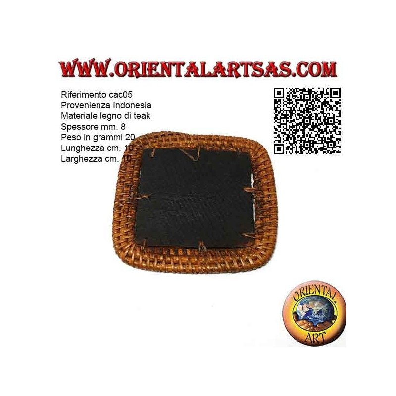 Square wicker coaster and 10cm teak wood center (dark)