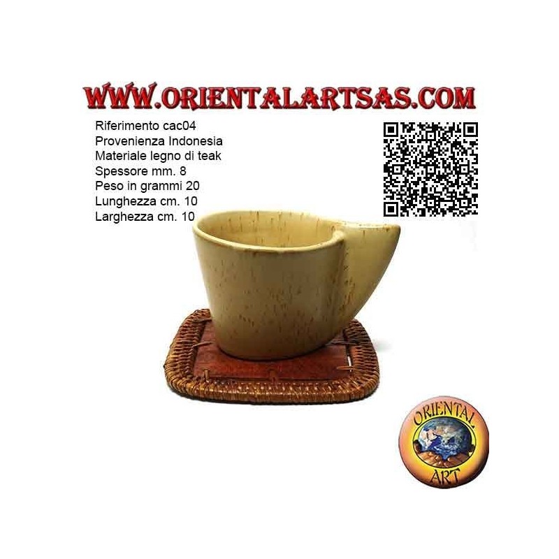 Quadratischer Untersetzer aus Rattan und 10 cm Teakholz (klar)