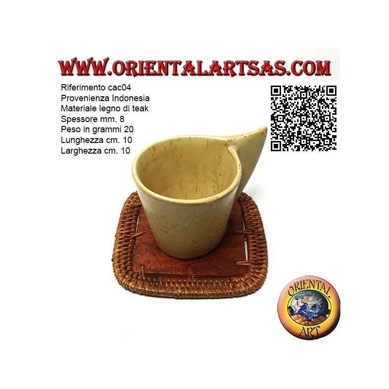 Square wicker coaster and 10cm teak wood center (clear)