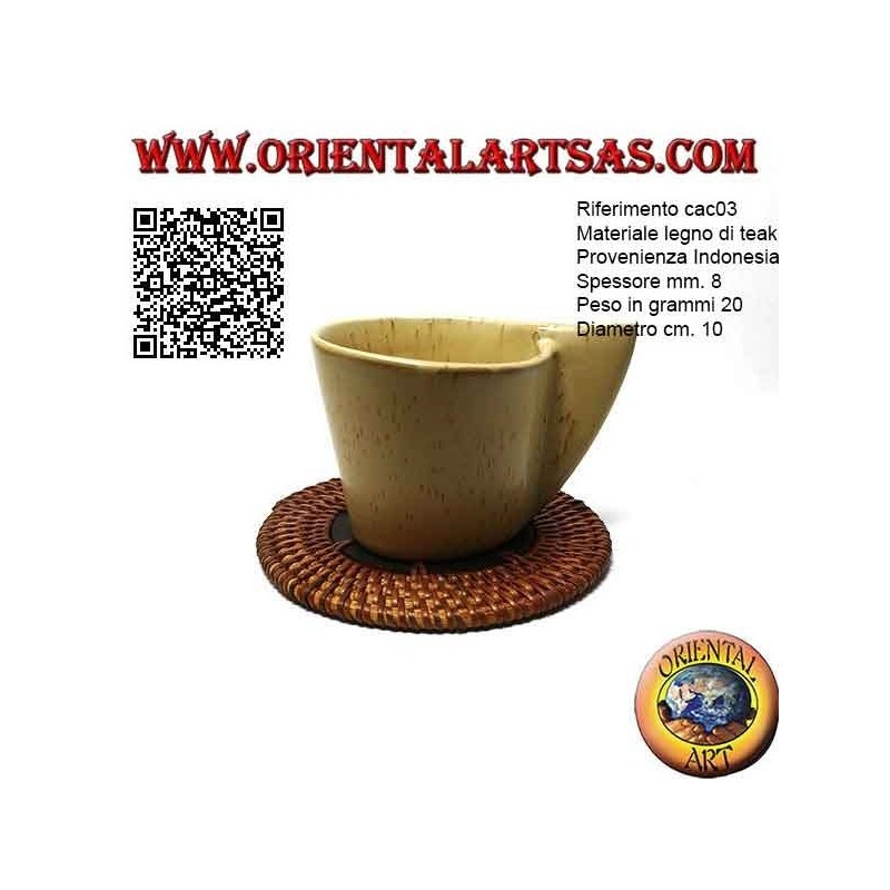 Posavasos redondo de mimbre enrollado y centro de madera de teca de 10 cm (oscuro)