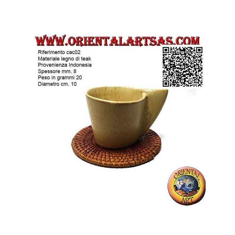 Dessous de verre rond en osier roulé et centre en bois de teck 10 cm (transparent)