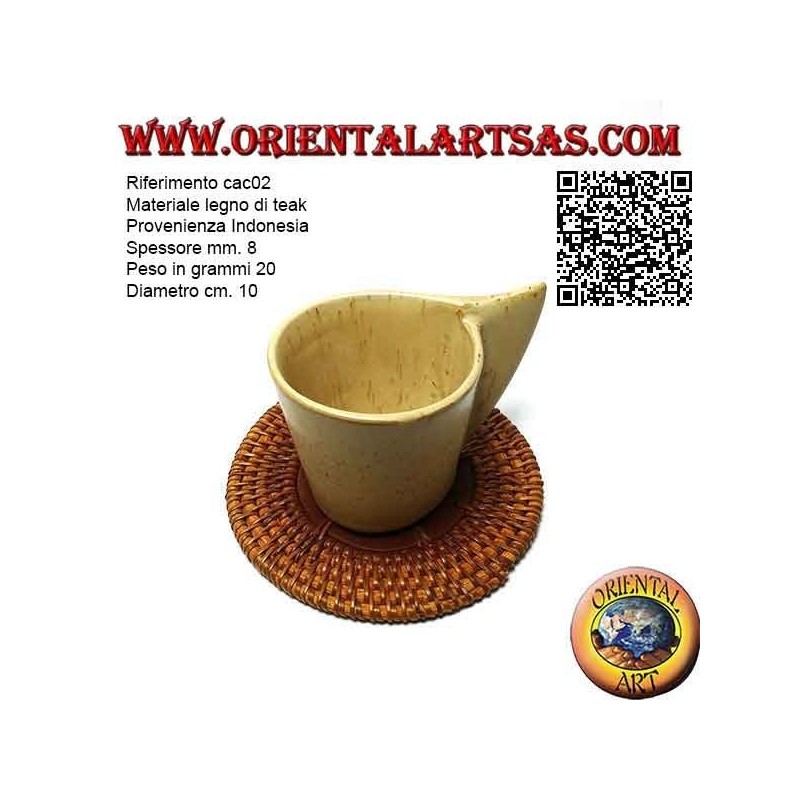 Runder Untersetzer aus gerolltem Korb und mittig aus 10 cm Teakholz (klar)