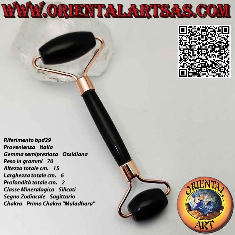 Rodillo frontal de obsidiana negra natural para Gua Sha