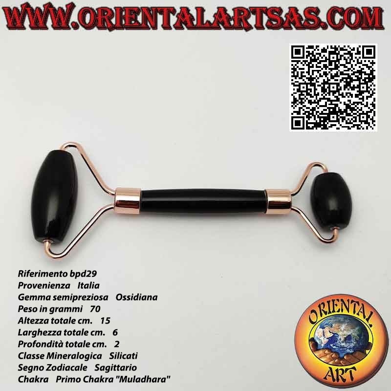 Rouleau facial en obsidienne noire naturelle pour Gua Sha