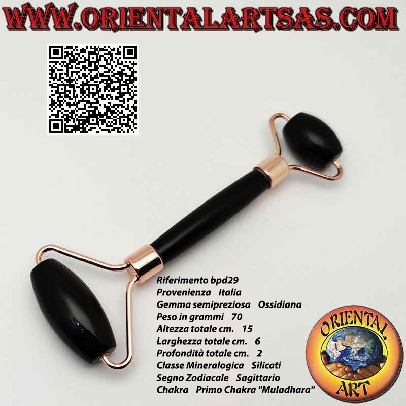 Rullo massaggiante "face roller" di ossidiana nera naturale per Gua Sha