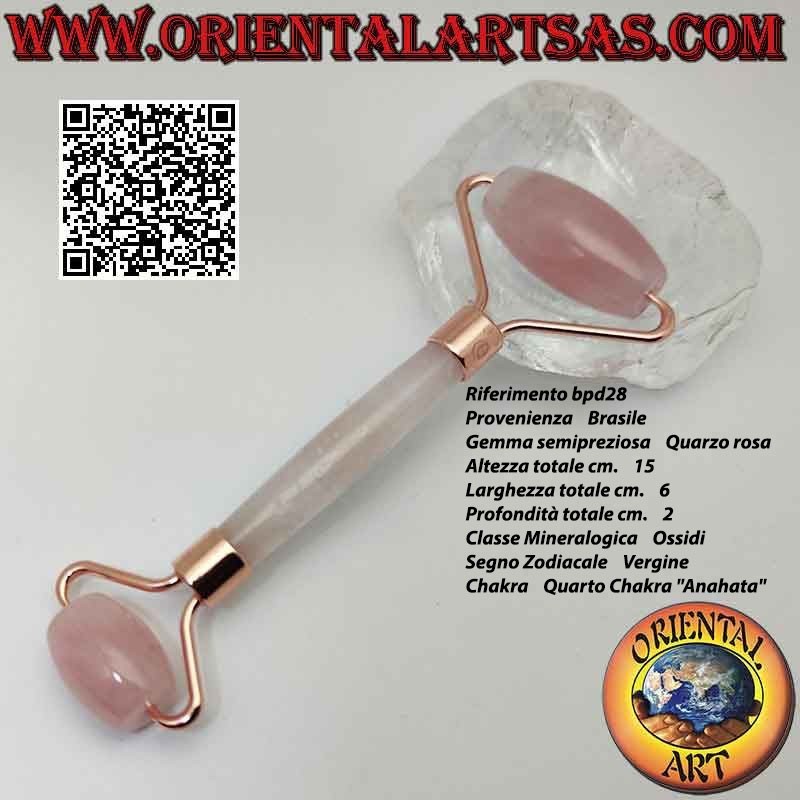 Rodillo de masaje "rodillo facial" de cuarzo rosa natural para Gua Sha