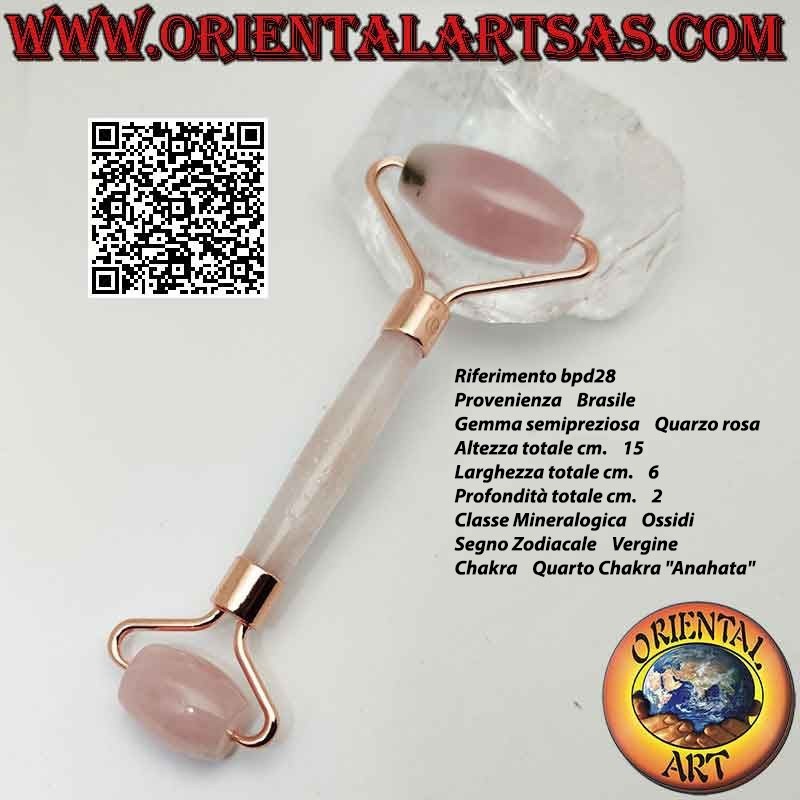 Rouleau de massage "face roller" en quartz rose naturel pour Gua Sha