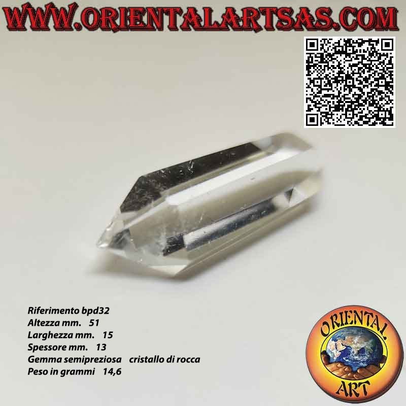 Double hexagonal prism tip of rock crystal (hyaline quartz) bi-terminated (e)