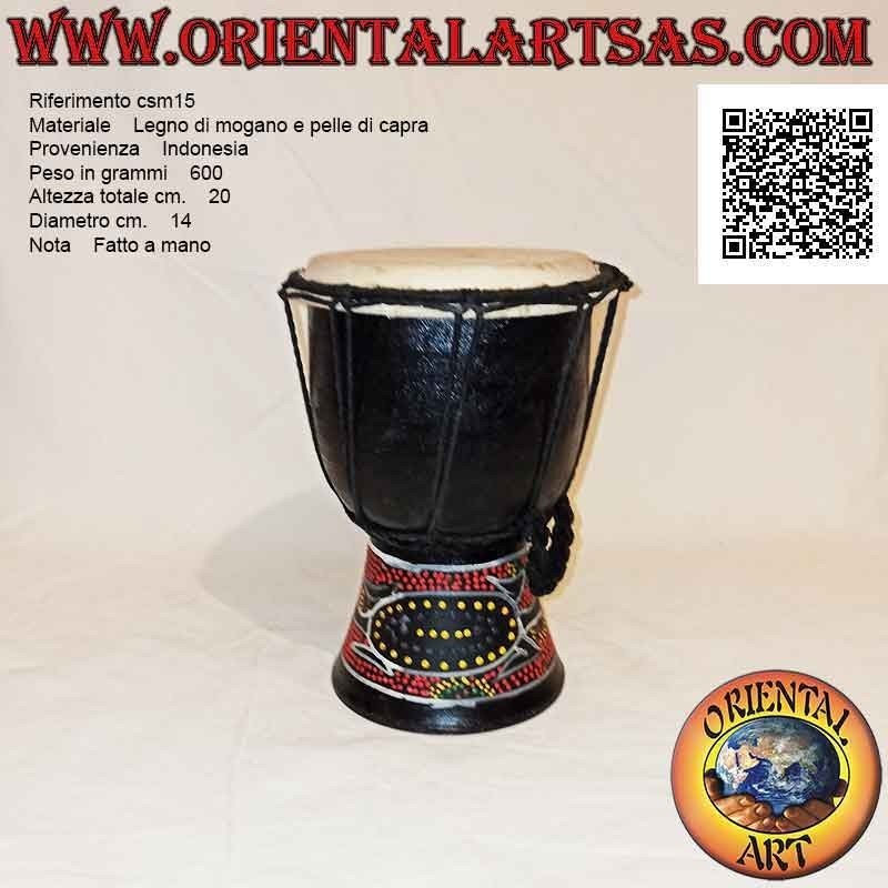 Bongo djembé "mosaic alligator decoration" 20 cm, black color, in mahogany wood and goatskin
