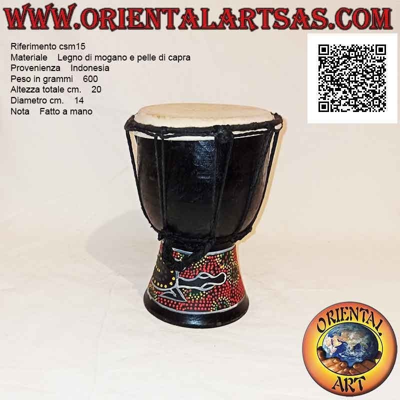 Bongo djembé "mosaic alligator decoration" 20 cm, black color, in mahogany wood and goatskin