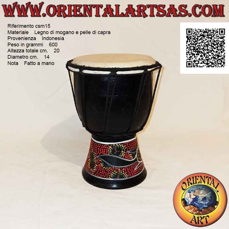 Bongo djembé "mosaic alligator decoration" 20 cm, black color, in mahogany wood and goatskin