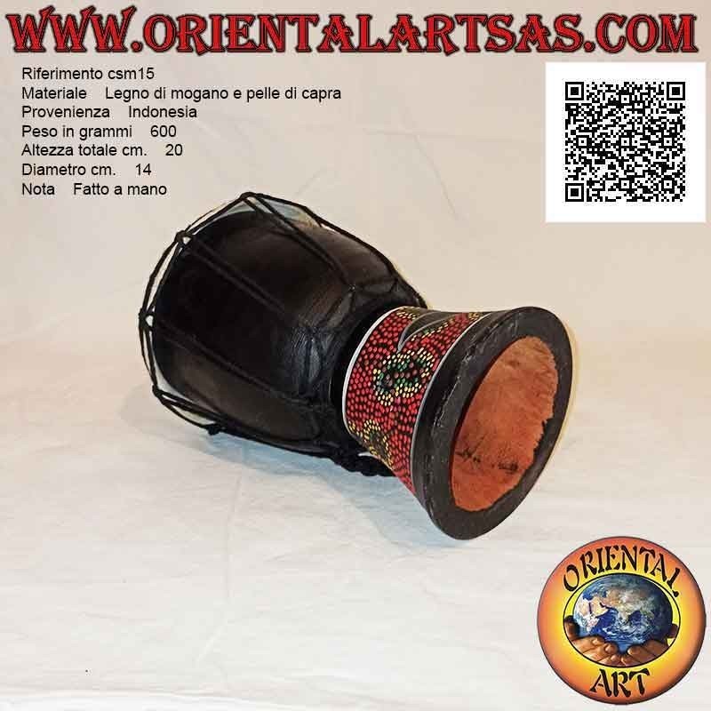 Bongo djembé "mosaico decoración de cocodrilo" 20 cm, color negro, en madera de caoba y piel de cabra