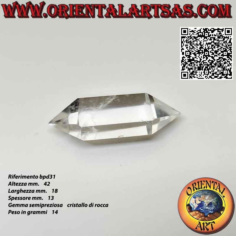 Pointe de prisme hexagonal double en cristal de roche bi-terminé (quartz hyalin) (d)