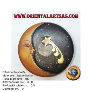 Scatola portagioie in legno di balsa raffigurante luna e stella
