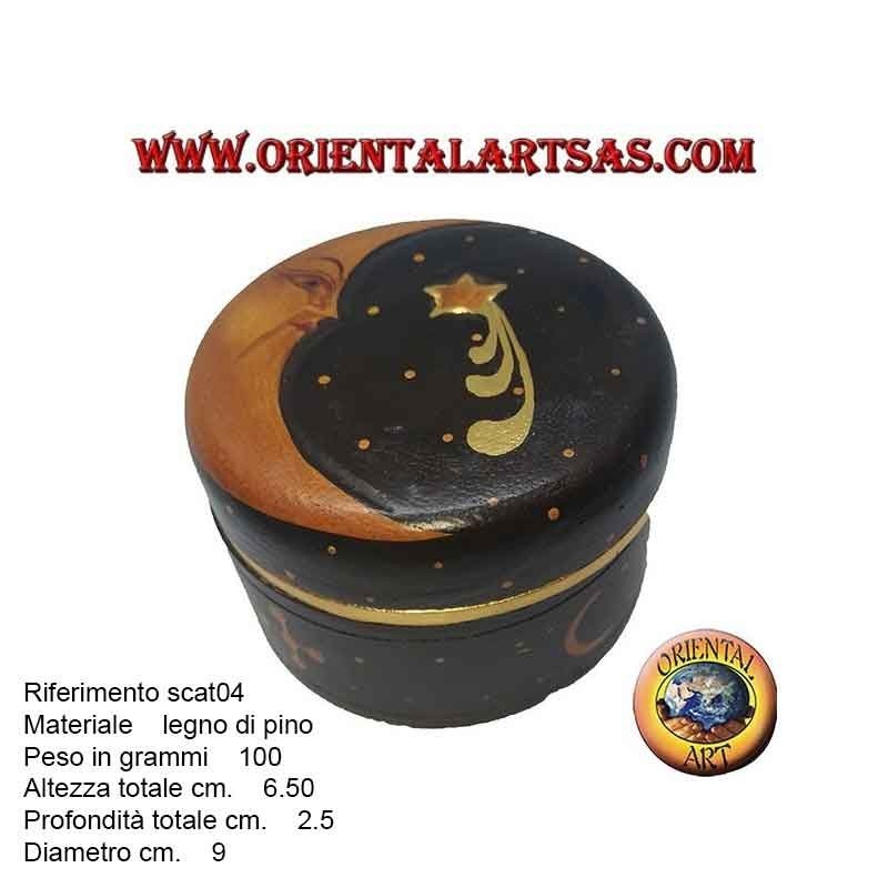 Scatola portagioie in legno di balsa raffigurante luna e stella
