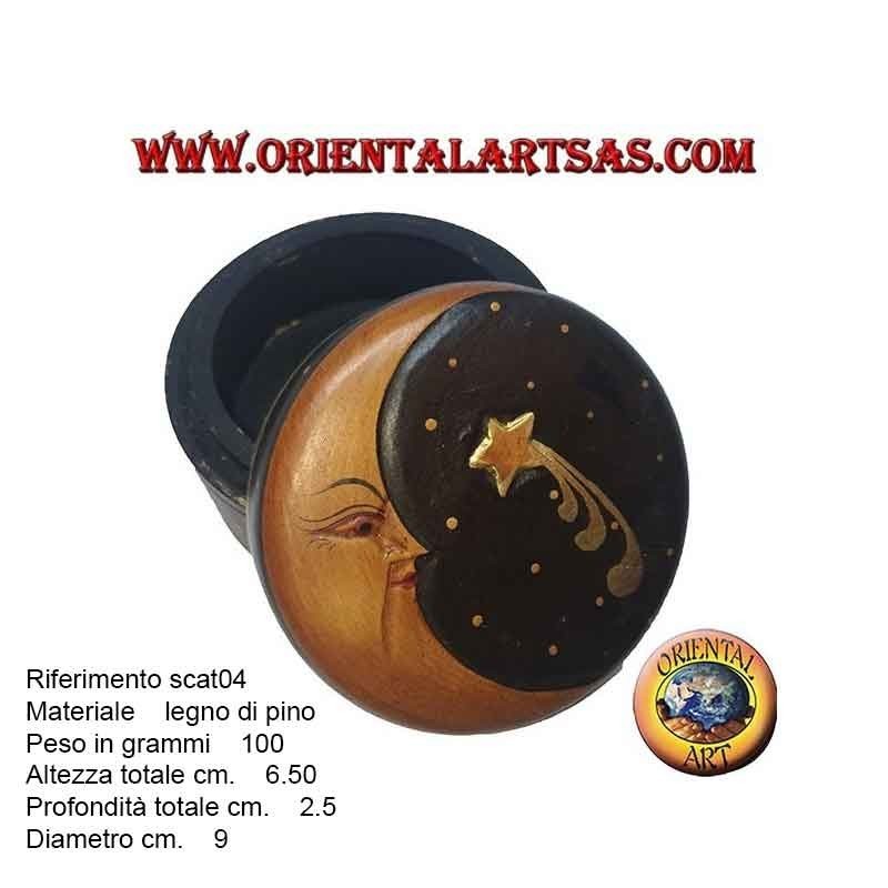 Scatola portagioie in legno di balsa raffigurante luna e stella