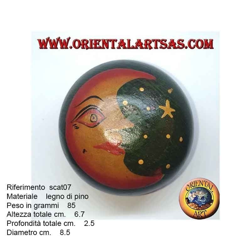 Scatola portagioie in legno di balsa tonda verde raffigurante luna e stelle
