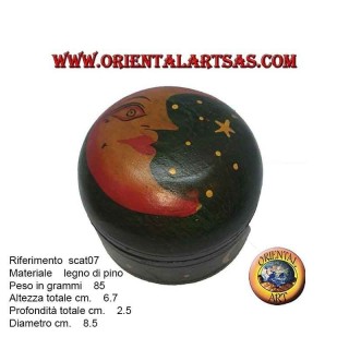Scatola portagioie in legno di balsa tonda verde raffigurante luna e stelle