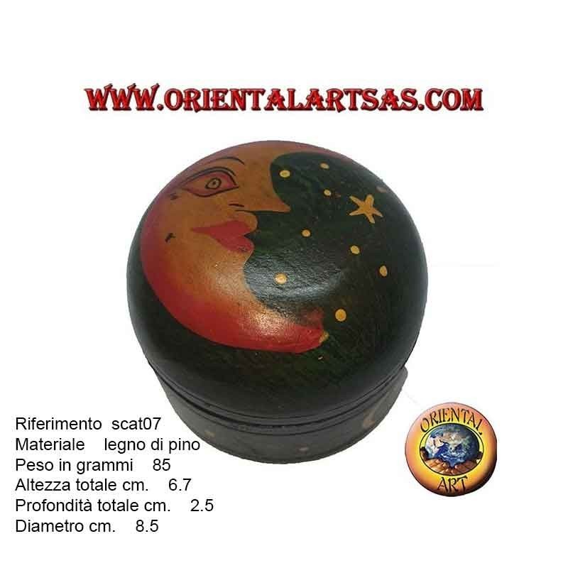 Scatola portagioie in legno di balsa tonda verde raffigurante luna e stelle