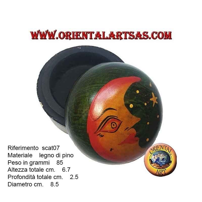 Scatola portagioie in legno di balsa tonda verde raffigurante luna e stelle