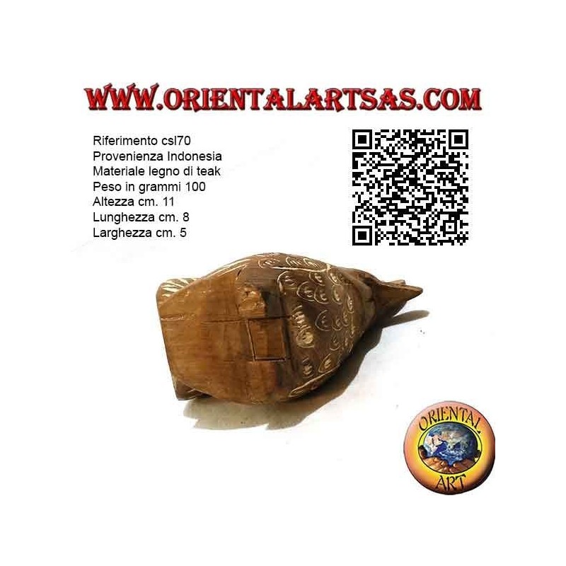 Hand-painted sculpture of a rooster, 11cm teak wood (natural)