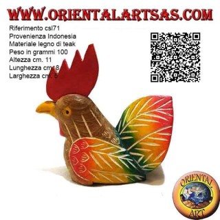 Scultura di un gallo dipinta a mano, in legno di teak da 11 cm (multicolor)