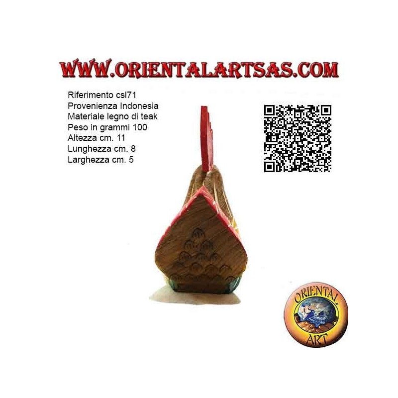 Sculpture peinte à la main d'un coq, bois de teck 11 cm (multicolore)