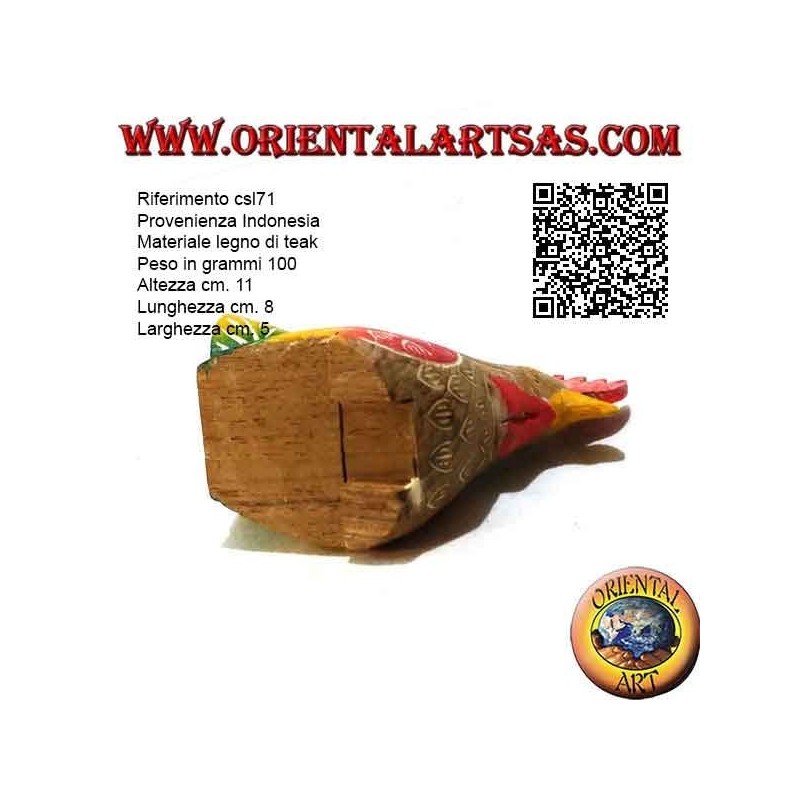 Scultura di un gallo dipinta a mano, in legno di teak da 11 cm (multicolor)