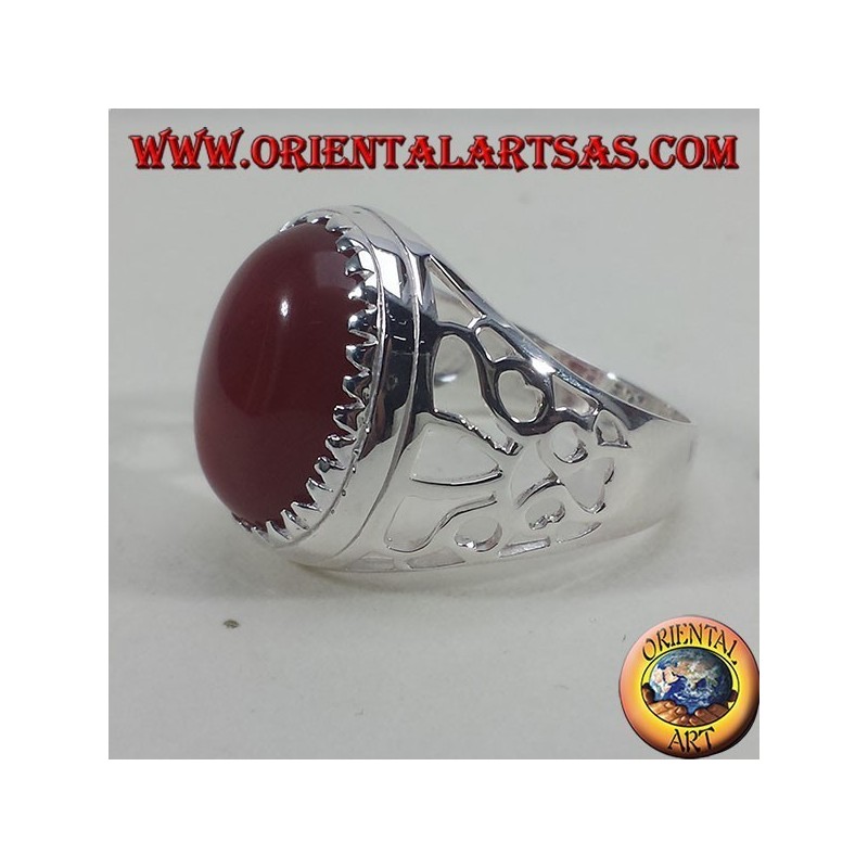 Anillo de plata tallado con cornalina ovalada