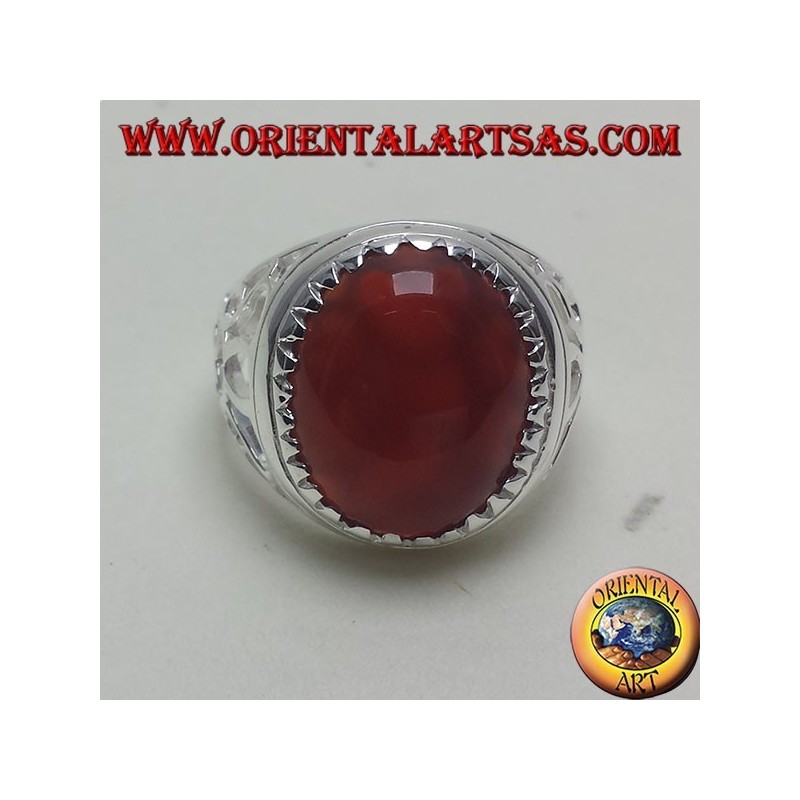 Anillo de plata tallado con cornalina ovalada