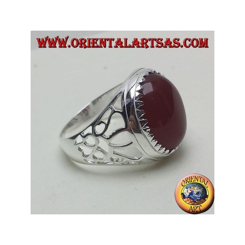 Anillo de plata tallado con cornalina ovalada