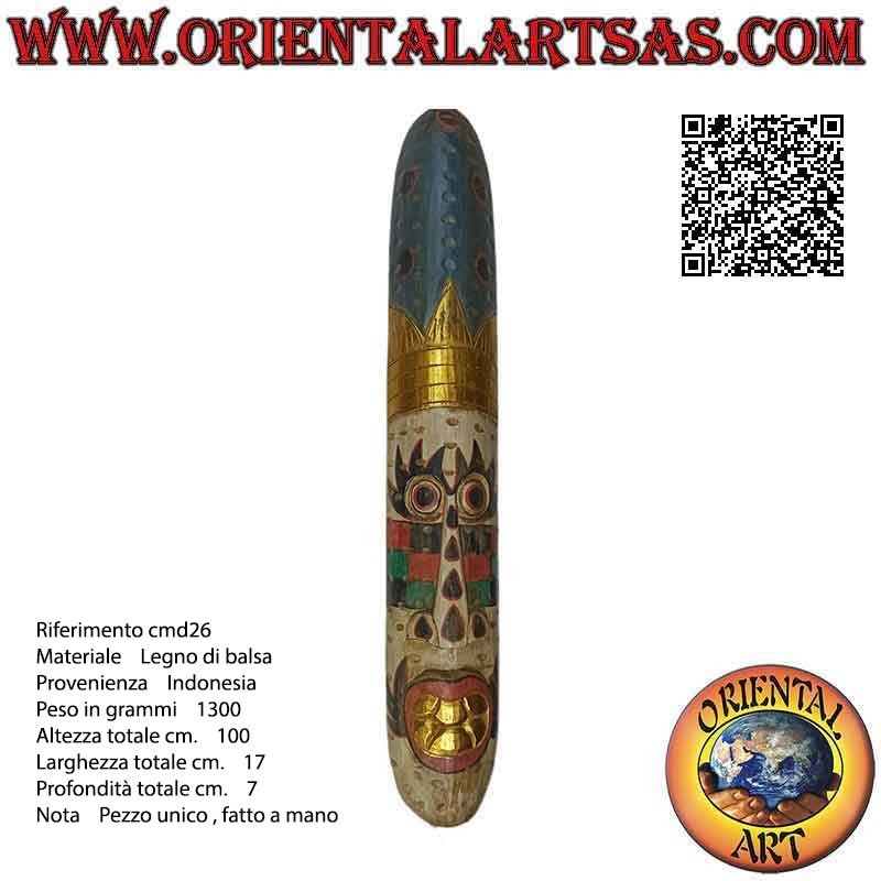 Mask of the demon of the protection with gilded inserts in balsa wood, 100 x 17 cm