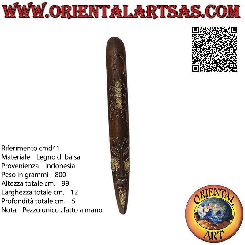 Máscara de un nativo con decoraciones ligeras (escorpión) en madera de balsa, 99 x 12 cm