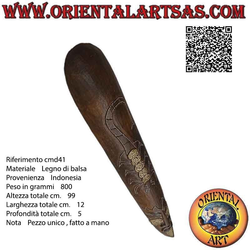 Maschera di un indigeno con decorazioni chiare (scorpione) in legno di balsa, 99 x 12 cm