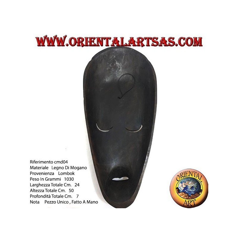 Maschera aborigena di Lombok in legno di mogano scuro con intarsi in madreperla da 50 cm