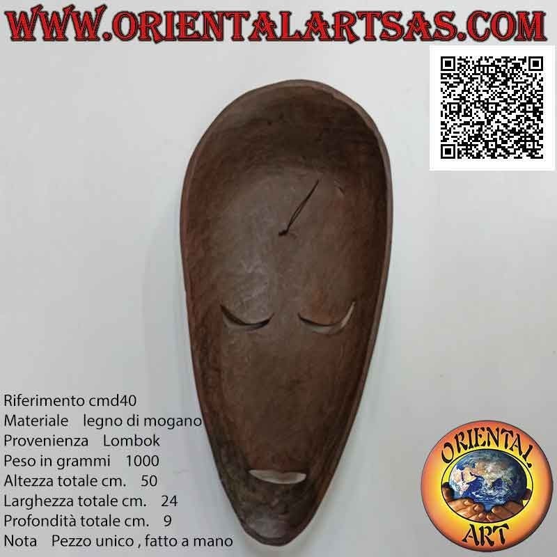 Masque aborigène traditionnel Lombok en bois d'acajou avec tatouages ​​peints (geckos), 50 x 24 cm