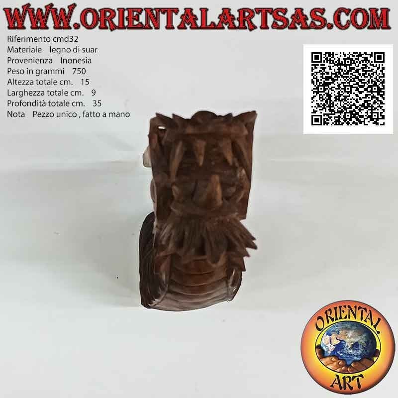Escultura de cabeza de dragón sobresaliente de pared en madera de suar tallada a mano en un solo bloque (bigote)
