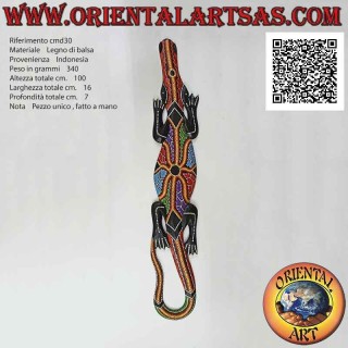 Máscara de cocodrilo con decoraciones de mosaico "aborígenes australianos" en madera de balsa, 100 x 18 cm