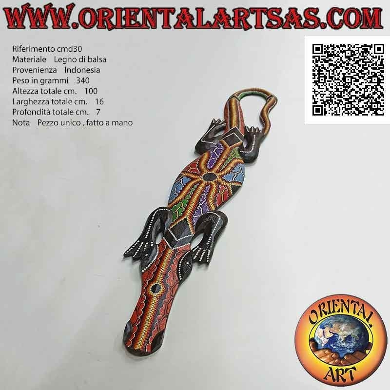 Crocodile mask with "Australian Aboriginal" mosaic decorations in balsa wood, 100 x 18 cm